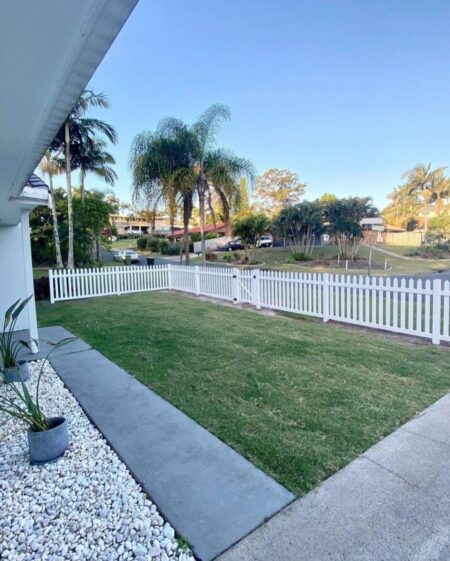 Anne straight-style picket fence gallery front yard boundary by Queensland Fencing Specialists